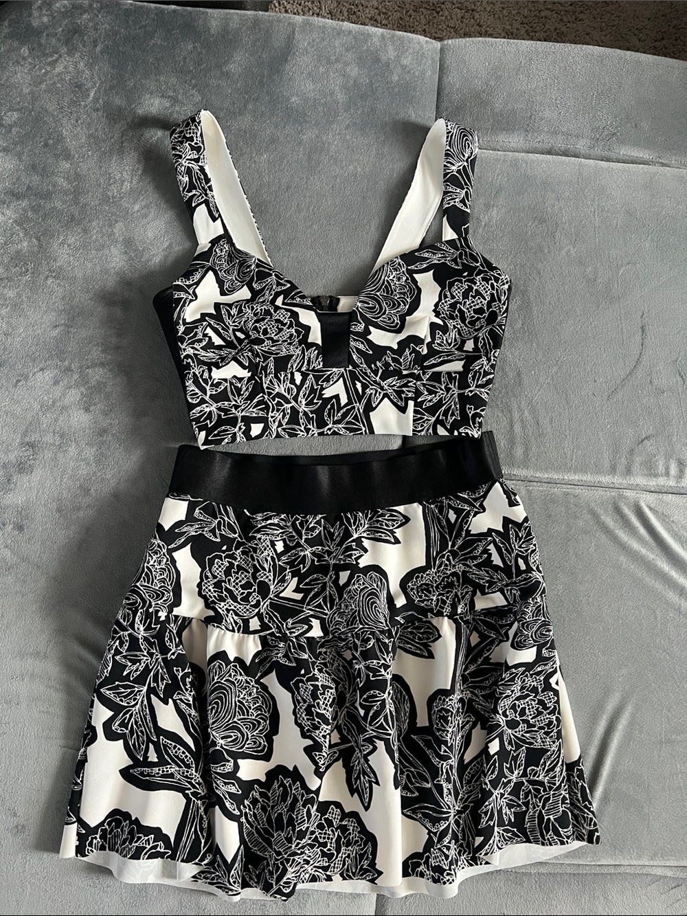 Express Black & White Floral Top & Skirt Set